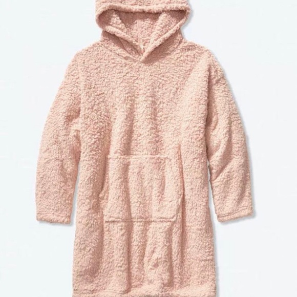 VICTORIA'S SECRET PINK Sherpa Hooded Tunic Pullover Dress One Size Misty Rose - Picture 1 of 2
